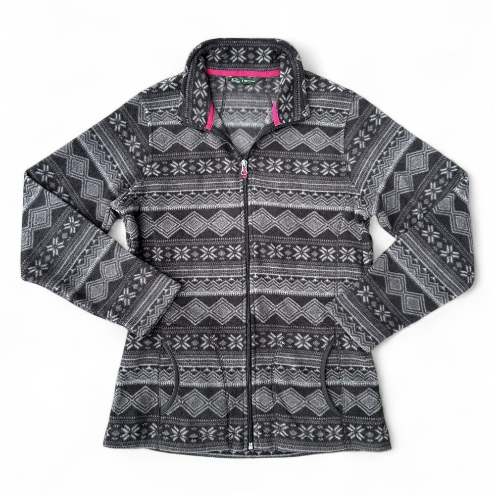 Woolrich Women's Small Full Zip‎ Fleece Jacket Sweater Gray Geometric Aztec